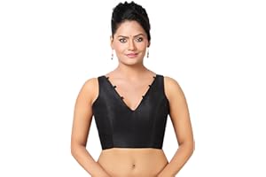 Madhu Fashion Women's Sleeveless Solid Pattern V Neck Readymade Saree Blouse