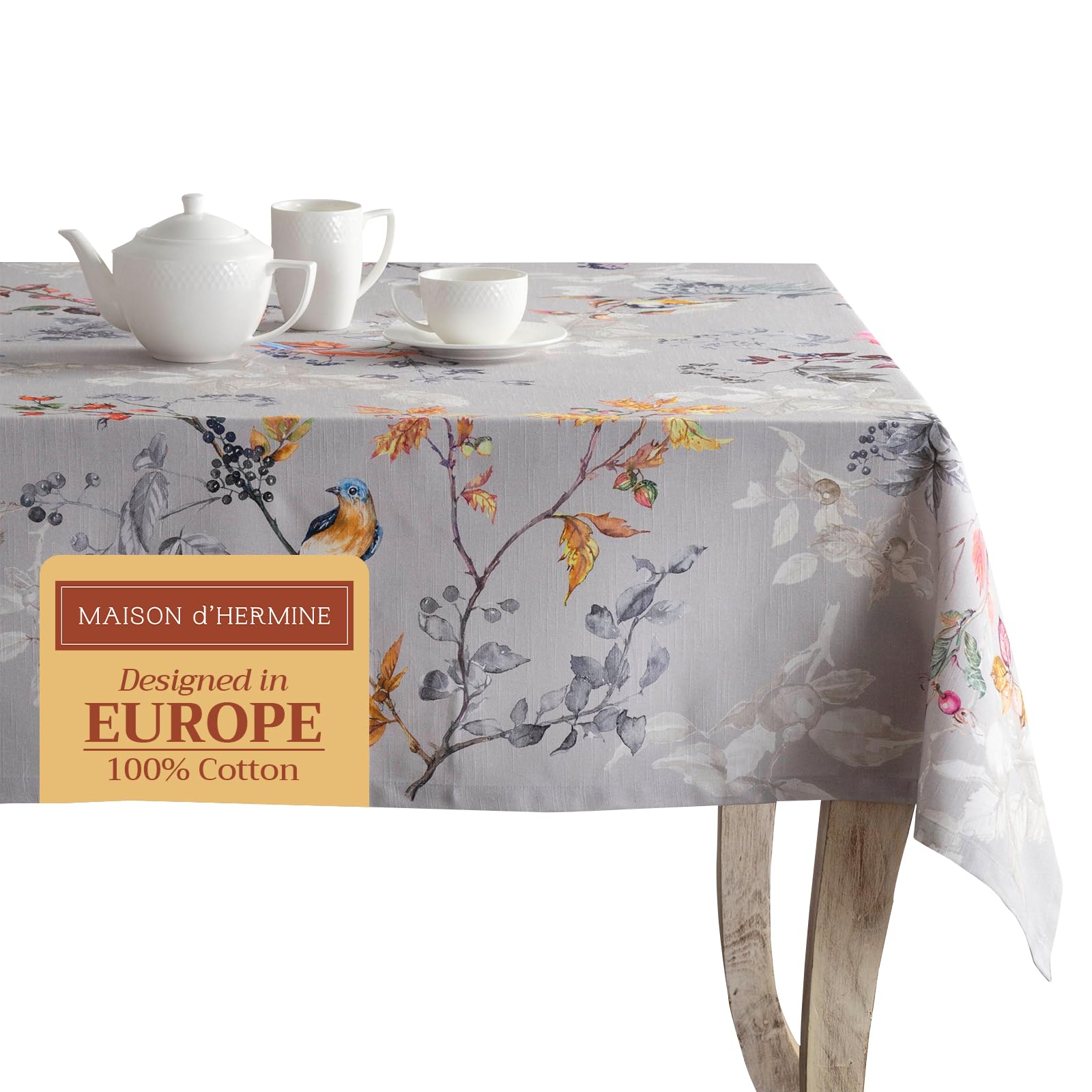 Maison d' Hermine Table Cloth Rectangle Table 100% Cotton 230 cm x 140 cm Tablecloth Reusable Everyday Use for Christmas Decorations Dining Farmhouse Home Party Festive (Equinoxe - Grey) — image 1