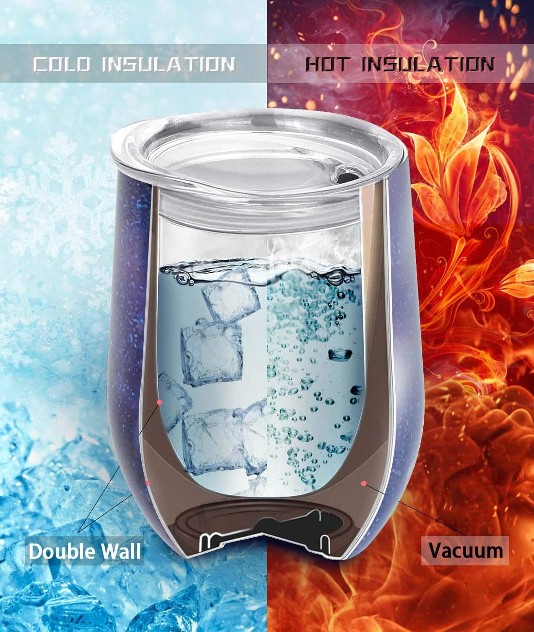 Wine Tumbler, GIGRIN 2 Sets Insulated Wine Glasses 12oz Stainless Steel with Lid and Metal Straw, Wine Cups for Coffee, Drinks, Champagne - Cleaning Brushes for Washing Inside of Glass and Straw