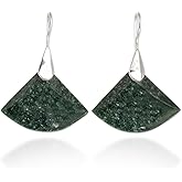 NOVICA Artisan Handmade Jade Dangle Earrings Contemporary Silver with Guatemalan Sterling Green Modern [1.7 in L x 1.2 in W x 0.2 in D] Cool Green Fan
