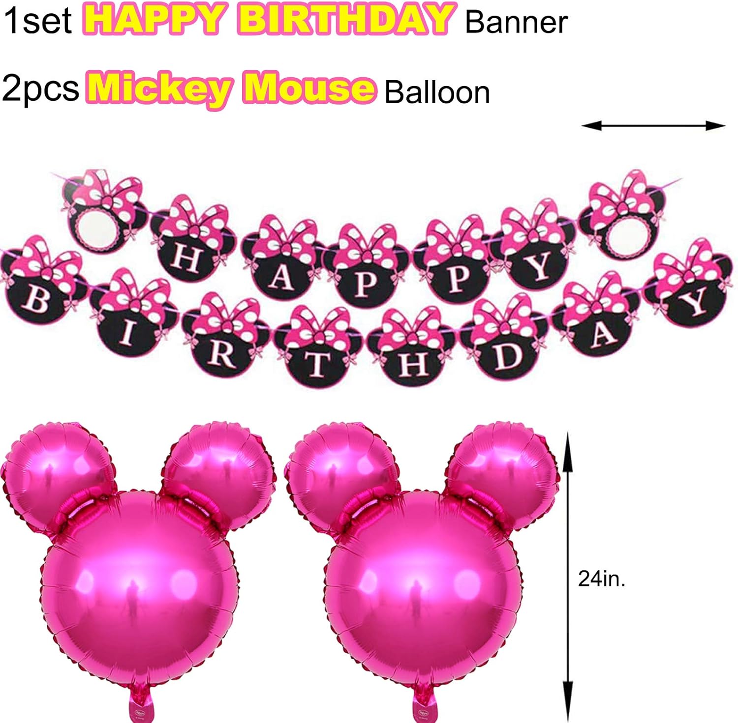 Danirora Minnie Mouse Birthday Party Supplies, Minnie Mouse Party Decorations for Girls 1st 2nd 3rd Birthday Decor Pink Balloon Banner and Mouse Ears Headband for Kids: Toys & Games