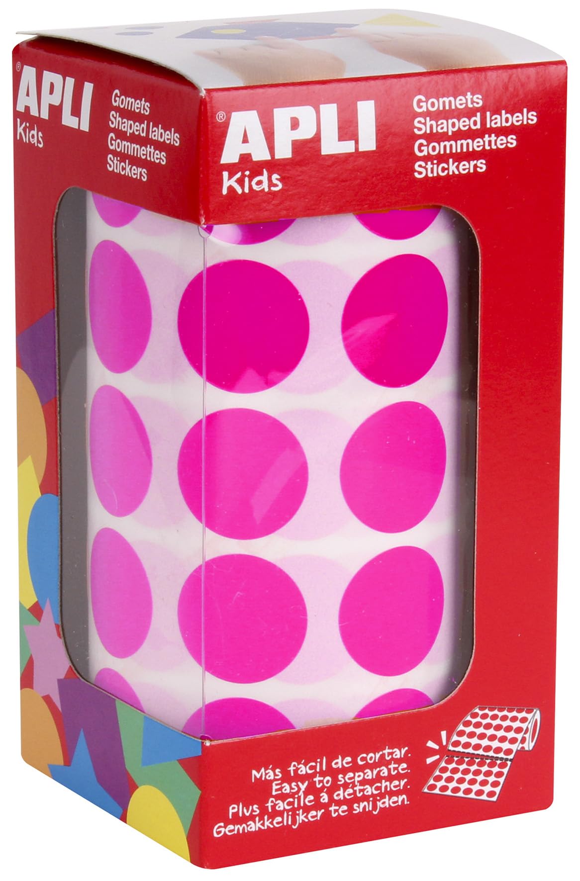 APLI 16721 Round Stickers on a Roll - Colour: Fuchsia - Size: 20 mm