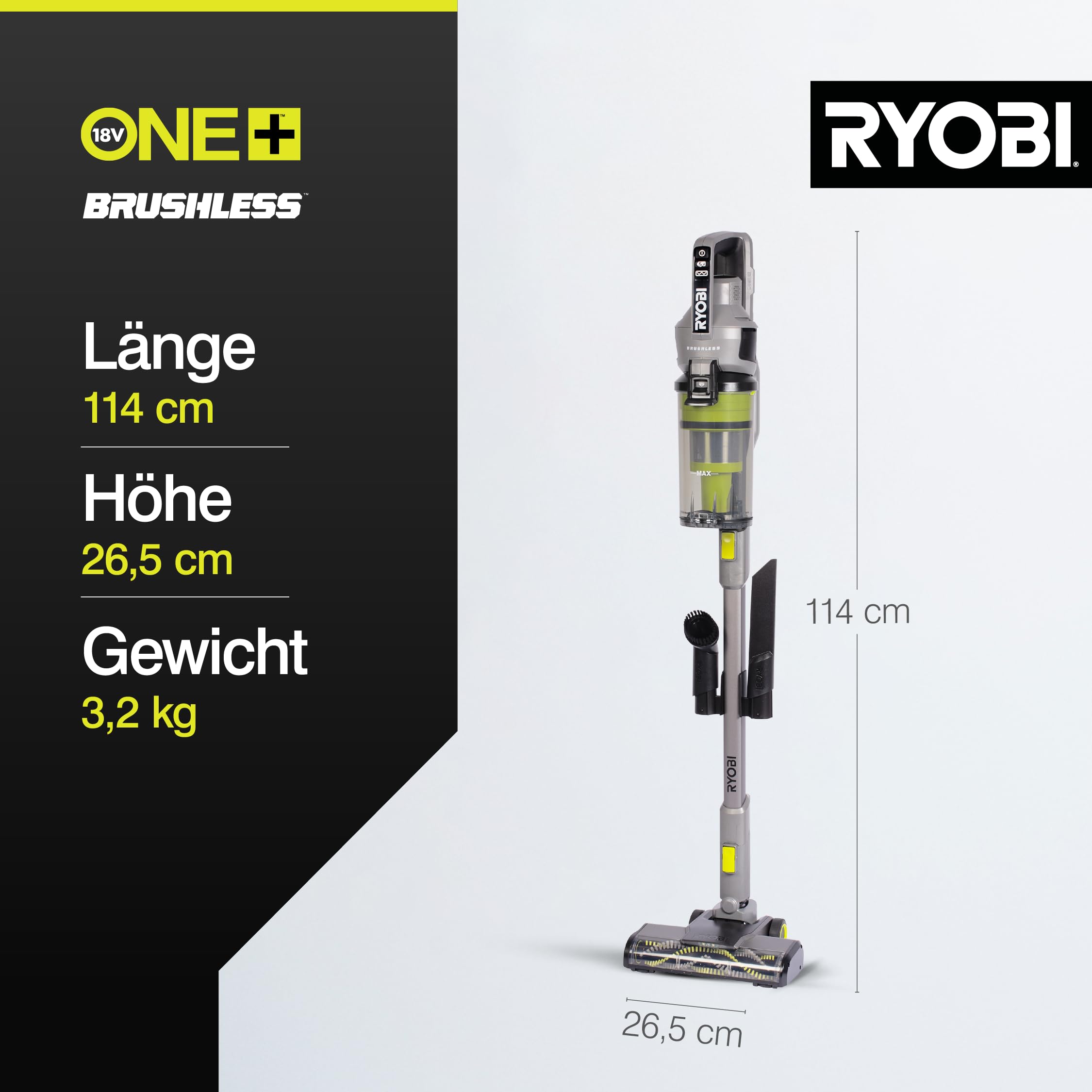 RYOBI 18 V ONE+ Brushless Akku-Staubsauger RSVS18BL-1C40G, 90 AW Saugleistung, bürstenloser Motor, Dual-Zyklon-Filtration, HEPA-Filter, LED-Düse, inkl. 4,0 Ah Akku und 2,0 A Ladegerät, Anthrazit 9
