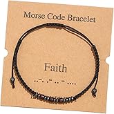 Inspirational Morse Code Hematite Obsidian Bead Bracelet Adjustable Braide Cord Rop Wrap Bracelet for Women Men Mother Friend Handmade Card Friendship Graduation Jewelry Gift
