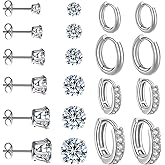 10 Pairs Silver Stud Earrings and Hoop Earrings for Women, Surgical Steel Earrings for Women, Hypoallergenic Earrings