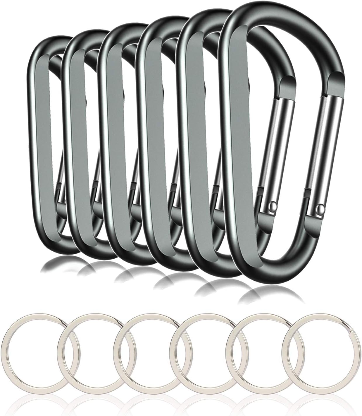 CampTek 3" Aluminum Carabineer Keychain Clip with Keyring, Light Durable D Shape Nonlocking Carabineer Hook Buckle for Outdoor Camping EDC Key Chain Ring, Grey, 6 Piece: Sports & Outdoors