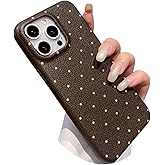 kusley for iPhone Case,Cute Fashion Polka Dots Leather-Patterned Slim Fit Stylish,Anti-Scratch Military Drop Protection Shockproof Cover(Brown,iPhone 14 Pro Max)