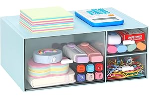 LETURE Desk Office Stationery Organizer with 3 Drawers, Desktop Vanity Makeup Organizer, Plastic Sundries Cosmetic Storage Organizer for Bathroom Counter or Dresser (Blue-3 Drawer)