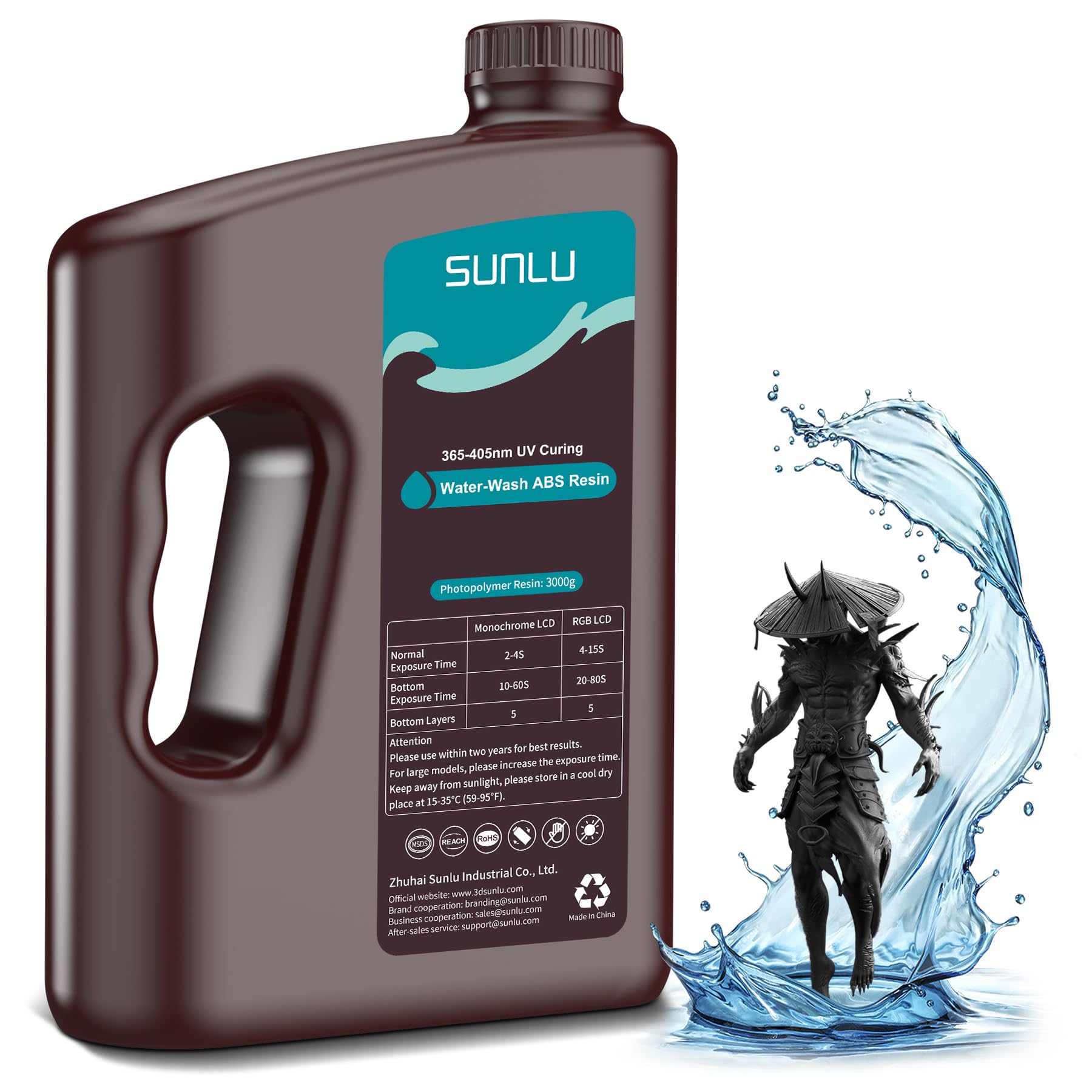 SUNLU 3000g Water-Wash ABS Resin, Combines Features of ABSLIKE Resin & Water Washable Resin, Non Brittle, High Precision, Low Shrinkage, Fast Curing 3D Resin for LCD DLP SLA 3D Printers, 3KG Black Image