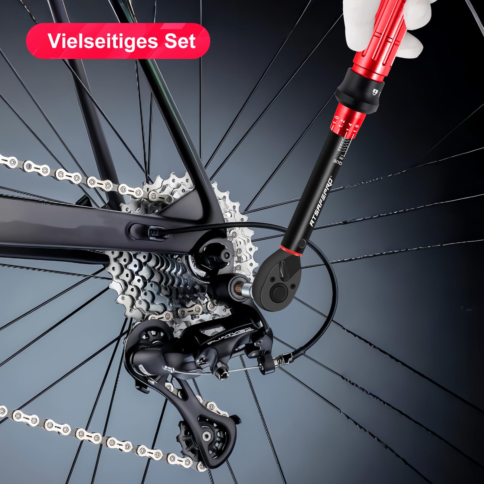 ATsafepro Drehmomentschlüssel fahrrad 1/4",61-teiliger Drehmomentschlüssel Klein 3-25Nm,Magnetischer Ratschen-Satz mit Bits + Verlängerung,Für Fahrrad, Motorrad & DIY 6