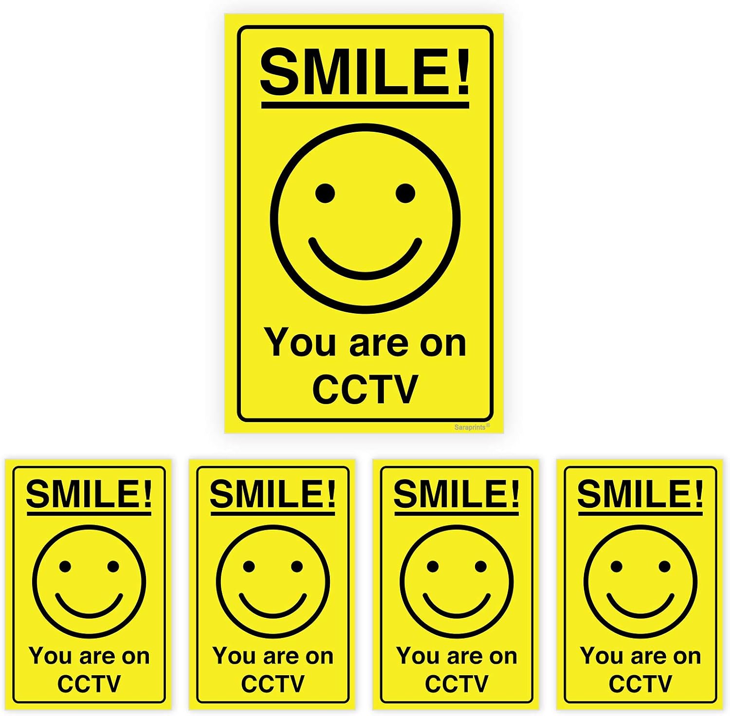 Pack of 5 Smile You Are On Camera Stickers Self Adhesive Waterproof Vinyl CCTV Stickers Outdoor 150mmx100mm V1122
