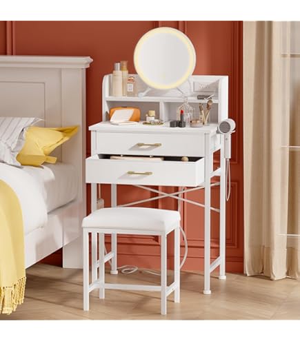 Amazon.com: KAI-ROAD Small Makeup Vanity Desk with Lights