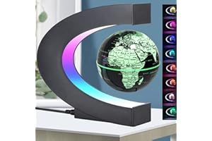DCAUT Magnetic Levitation Floating Globe with LED Lights, Multi-Color Changing Black 3" Levitating Globe with World Map, Cool Birthday Cool Tech Gifts for Men/Father/Teen/Boyfriend, Desk Toys Fun Gadgets for Home Office Decor
