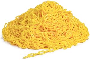 HLDGRAS 150ft Plastic Chain Links Large Yellow Safety Light Weight Fence Barrier for Crowd Control Road Construction Closed Areas Queue Line Decoration