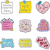 Motivational Pins Set 9PCS Inspirational Saying Brooch Pins Positive Letter Enamel Pins, I Can Do Hard Things Enamel Lapel Pins for Clothing Backpack Canvas Bags Hats﻿