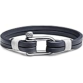 Elegatto Kellmore Premium Leather Bracelet for Men | Double Full-Grain Leather with Silver Polished Stainless Steel Shackle Closure | Men’s Designer Bracelet