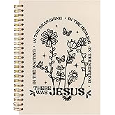 BearCake Boho Floral Christian Notebook Journal, Christian Gifts for Women, Bible Notebooks for Note Taking, Bible Journaling Notebook, There Was Jesus Hardcover Spiral Notebook 5.5x8.3