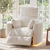 SENYUN Power Swivel Rocker Recliner, Large Nursery Glider, USB A&amp;C, Beige | Fluffy Plush Nursery Chair w/ 2 Pillows, USB and Type-C Ports, Night Light,for Living Room,Bedroom,Nursery