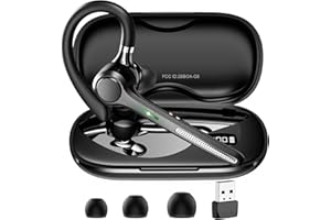 Ngsod Bluetooth Headset V5.4, Bluetooth Earpiece with 500mAh Charging Case, 50H Talk Time Wireless Headset with Mic for Computer Cell Phones, Hands Free Noise Canceling Headphones for Work Trucker