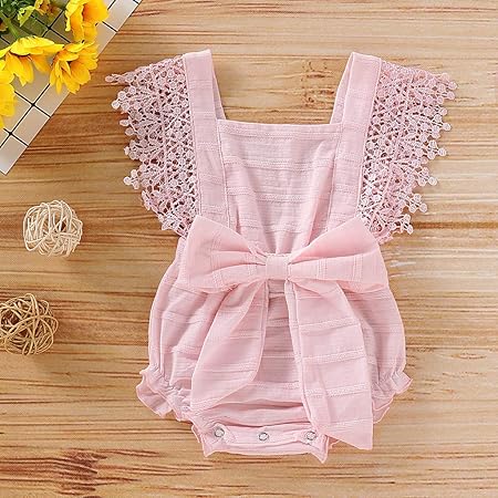 Mitlfuny Unisex Baby Kinder Jungen Zubehör Säuglingspflege,Neugeborenes Baby-Mädchen-Jungen-fester Spitze-Bogen-Spielanzug-Bo