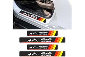 KITUREK 4PCS Tri-Color Door Sill Protectors, Carbon Fiber Door Threshold Protection, Front/Rear Door Sill Plate Step Guard, Anti-Scratch Entry Guard Sticker for Cars SUVs Trucks (Tricolor Off Road)