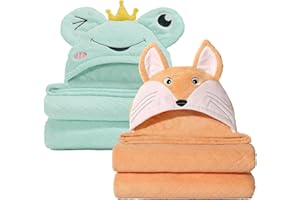 WODHOY Toddler Bath Towel Hooded Towels for Kids 0-5 Years, 2-Pack Thick Absorbent Large 50"x 32" Coral Fleece Baby Towels wi