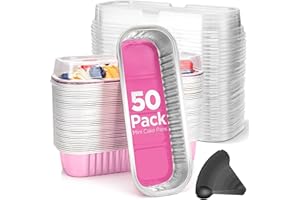 Sageme Mini Cake Pans 50 Packs with Lids and Spoons,Rectangle Aluminum Foil Loaf Baking Pans Tins Containers,Cupcake Containers Wrappers Cheesecake Creme Brulee Ramekins-6.8 Oz (Pink, 50 Packs)