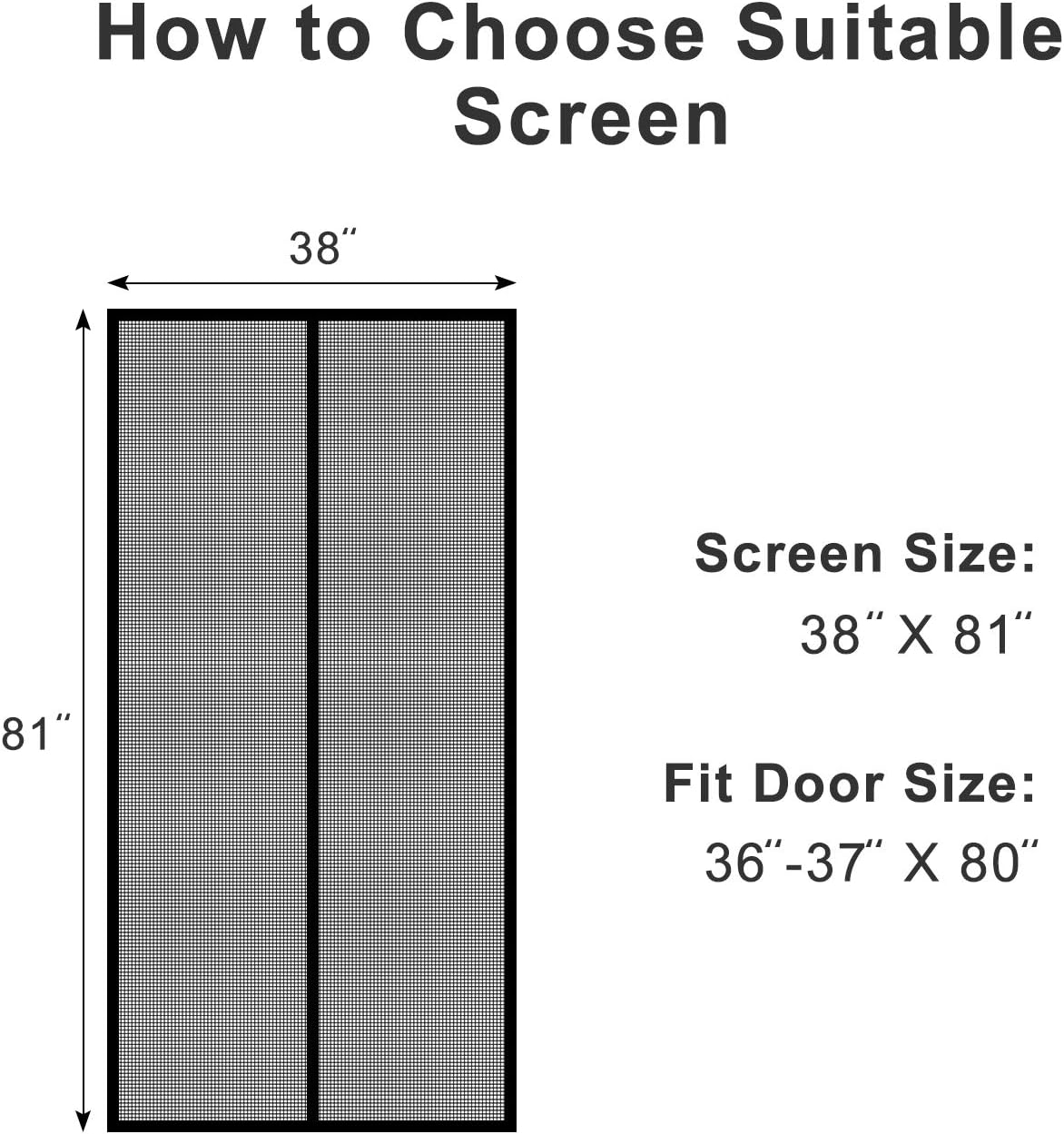 MAGZO Screen Door Magnets 36 x 80, Durable Fiberglass Door Mesh with Full Frame Hook&Loop for Sliding Door Fits Door Size up to 36"x80" Max-Black - - 