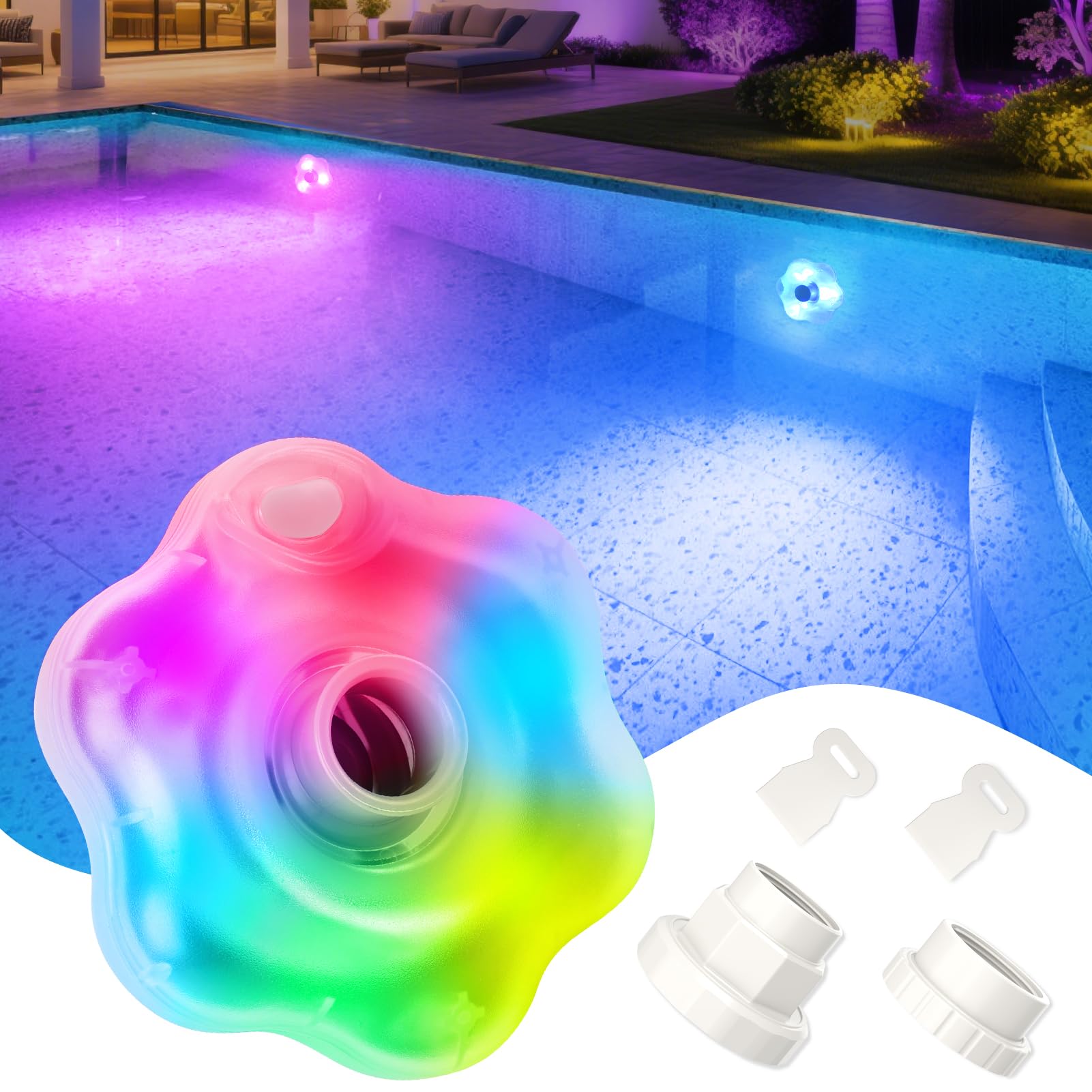 Photo 1 of Goallim Pool Jet Light, RGB Color Changing Pool Return Light for Above Ground/Inground Pools, IP68 LED Hydro-Powered Pool Return Jet Lights for Pools Decor(No Batteries Needed) - White, 1PC