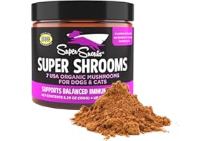 Super Snouts Super Shrooms Mushroom Immune Support Supplement for Dogs and Cats, 5.29 oz - Made in USA Organic Non-GMO, Immune Health, Strong Immunity, 7 Mushroom Blend Powder