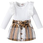 LYQTloml Toddler Girl Outfits Fall Winter Clothes Knitted Cotton Solid Color Ruffle Long Sleeves Tops+ Mini Skirts Set
