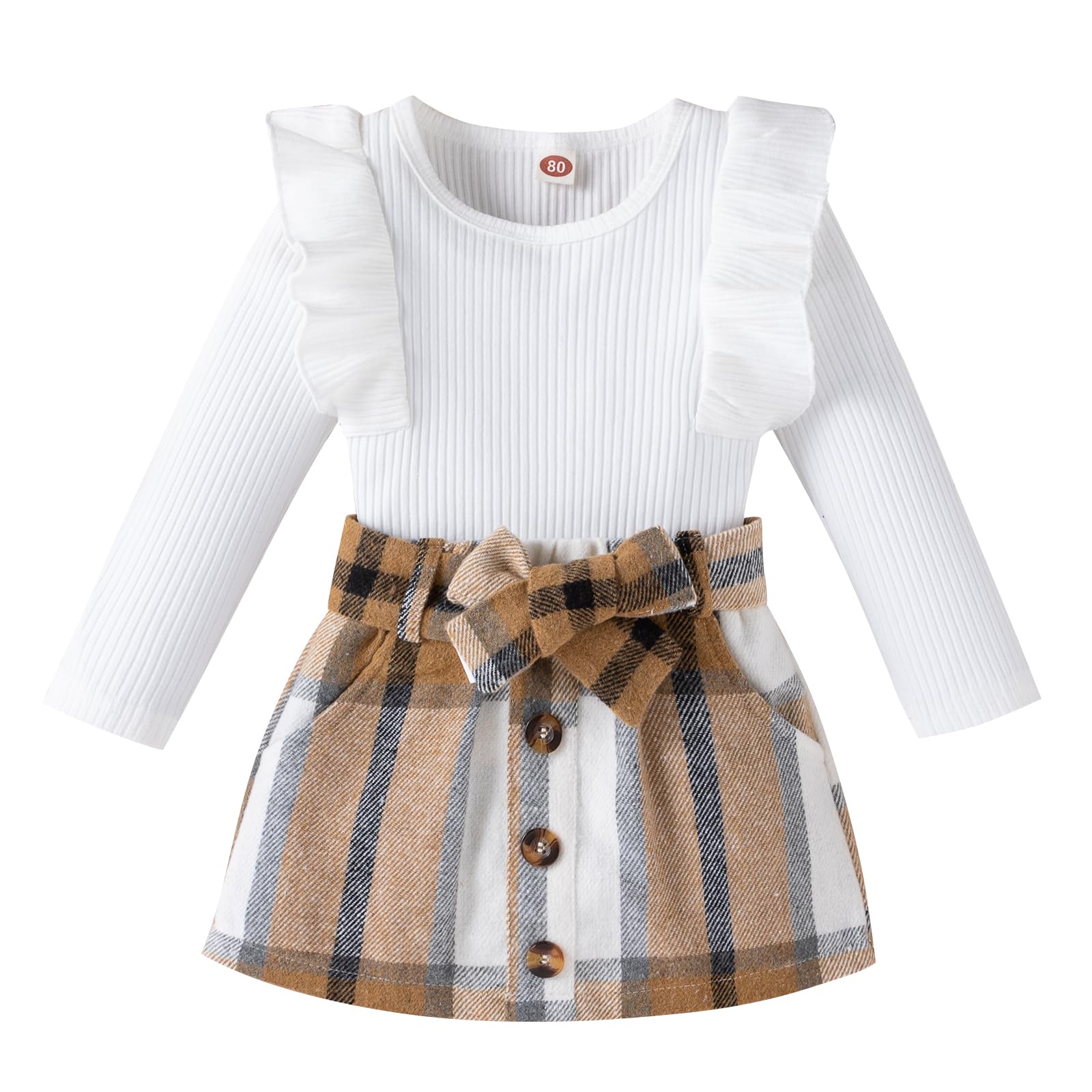 Toddler Girl Fall Winter Clothes set Ruffles Long Sleeve Shirt Plaid Mini Skirt set Kids Little Girl 2Pcs Outfits Set