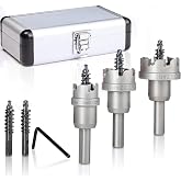 EZARC Carbide Hole Saw Kit, 3 Piece Carbide Tipped Hole Cutter with Pilot Drill bit for Hard Metal, Stainless Steel, Iron, Aluminum, Alloy