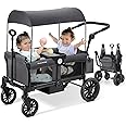 ELEMARA Stroller Wagon, 2 Seat Stroller for 2 Kids, Premium All Terrain Stroller for Kids w/Removable Canopy, Adjustable Push/Pull Handle, Large Storage Bag, Gray