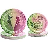 UVTQSSP 50 Pcs Wicked Party Plates, Pink and Green Wicked Theme Birthday 9 inch 7 inch Paper Plates Party Supplies for Dinner Dessert Cake, Disposable Tableware Sets, Serve for 25 Guests