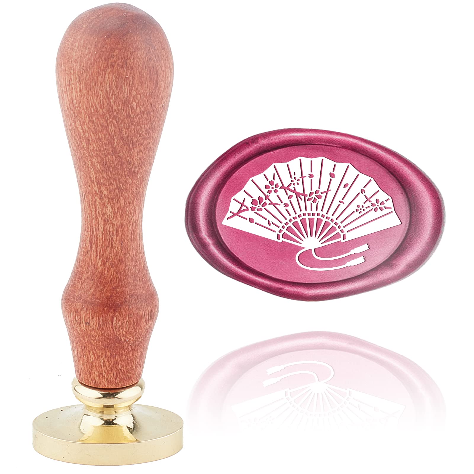 CRASPIRE Wax Seal Stamp Cherry Blossoms Folding Fan Sealing Wax Stamps Oval 20×30mm Removable Brass Head Sealing Stamp with Wooden Handle for Cards Invitations Gift Wrap