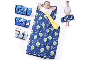 BORPRES Nap Mat with Pillow Blanket Set: Sleeping Mats for Toddler Kids - Thick Large Roll up Slumber Bag for Daycare Preschool Kindergarten Boys Girls