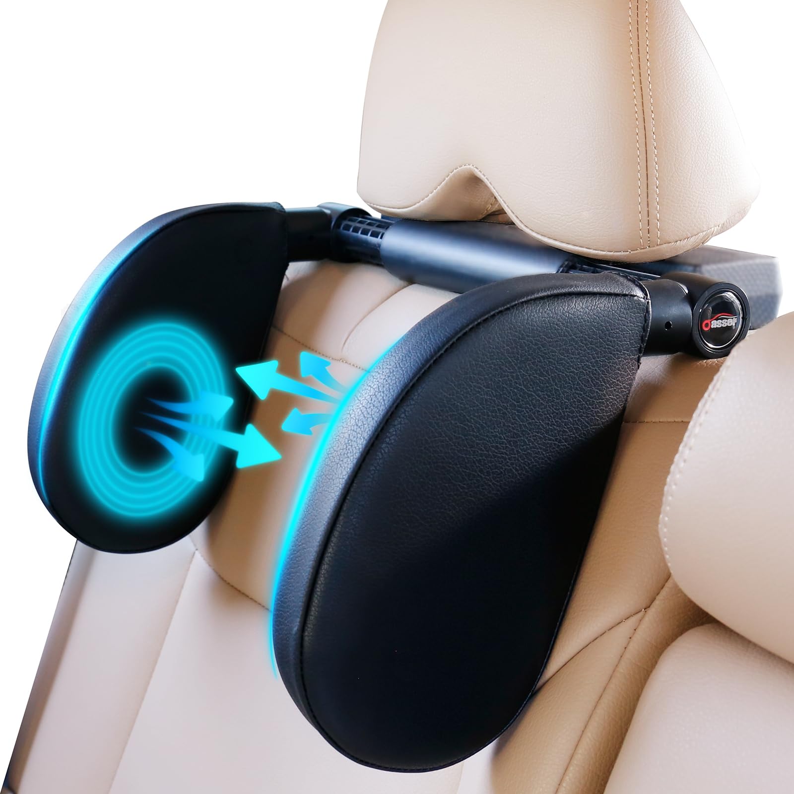 Oasser Car Seat Headrest Pillow, Detachable and Adjustable Double Sided Support Head and Neck for Adult and Kids, Easy to Install, Suitable for Front Passenger Seat and Rear Seat CA1 (Black)