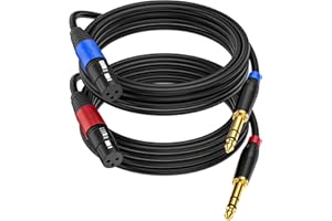 Jozzai Female XLR to 1/4 Inch (6.35mm) TRS Mono Jack Microphone Cable, (2Pack / 10 FT) Balanced 3 Pin XLR Female to Quarter inch TRS Plug Mic Cord for Dynamic Microphone