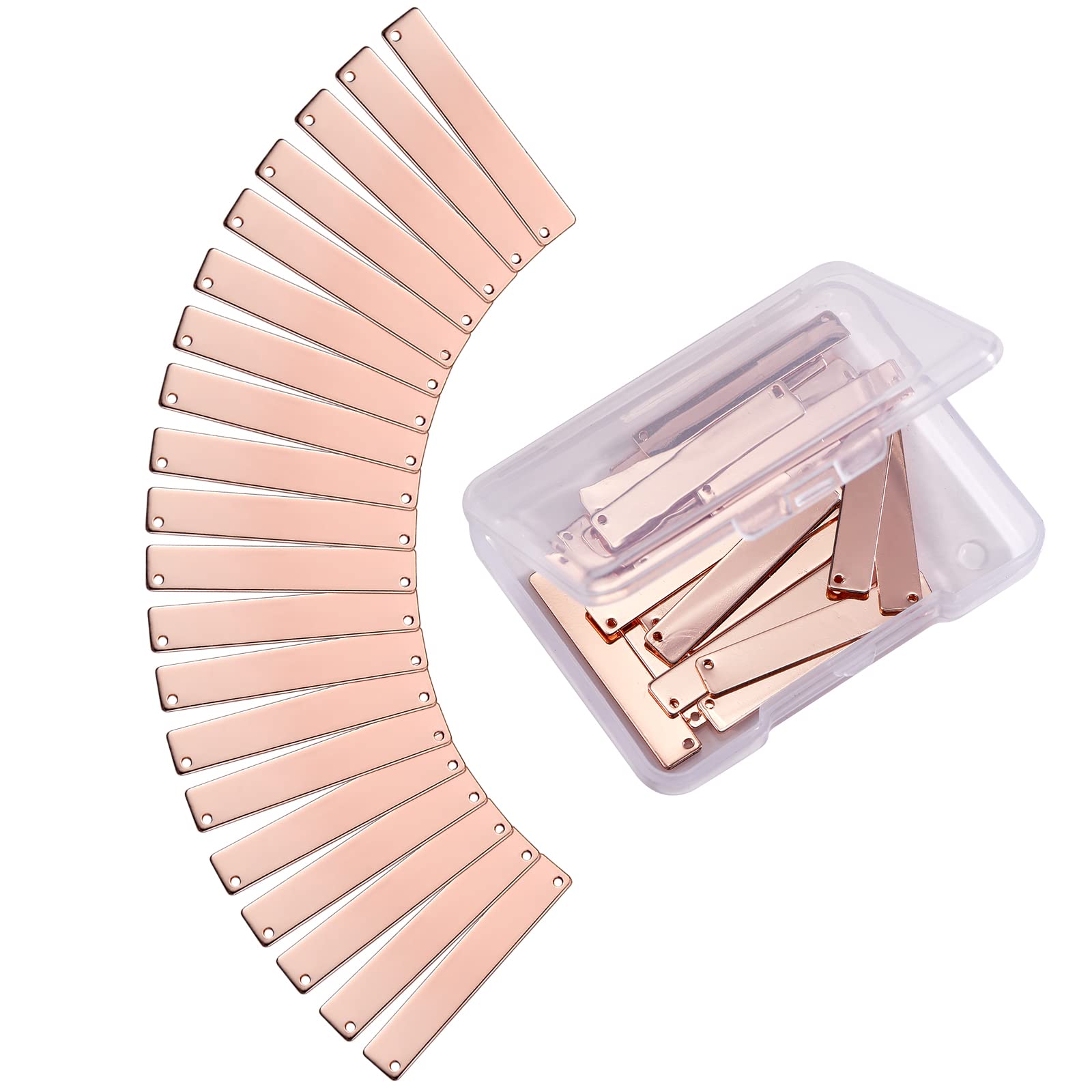 BEEFLYING Rectangle Stamping Blank Tags Smooth Brass Charms Pendants for DIY Bracelet Necklace Jewellery Making Arts Crafts (Rose Gold)