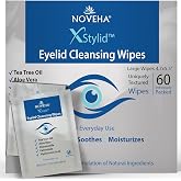 NOVEHA 60Pcs Stye Relief Eyelid &amp; Lash Wipes with Tea Tree Oil, Hyaluronic Acid, Aloe Vera, Chamomile &amp; Green Tea; Gently Soothes, Hydrates &amp; Refreshes for Dry, Itch &amp; Blepharitis; Hypoallergenic