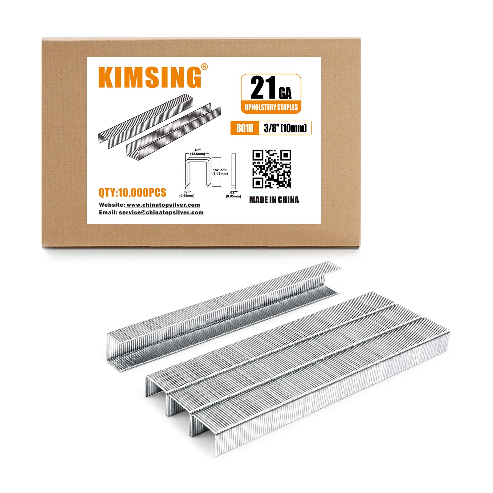 KIMSING 8010 21 Gauge 12.8mm Crown Galvanized Upholstery Staples, 80 Type 10mm Leg Length Staples for Pneumatic Stapler, Air Staple Gun 10,000 Per Box