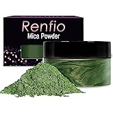 Renfio 100g Mica Powder Pigment, Metallic Natural Dye Mineral Pearl Shimmer Epoxy Resin Dye for Painting Soap Making Slime Bath Bombs 3.5 Oz - Piquant Green