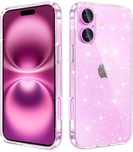 NITITOP Compatible With IPhone 13 Pro Case Clear Cute For Women Girls Glitter With 3D Bowknot Pattern Pearl Design Bling Sparkly Protective Phone Cover - Pink