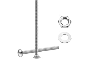Mywish (4 Sets) 3/8-16 x 6 Carriage Bolts Screws Round Head Square Neck and Hex Nuts & Flat Washers, Full Threaded 304 Stainless Steel Bright Finish 3/8 Bolts