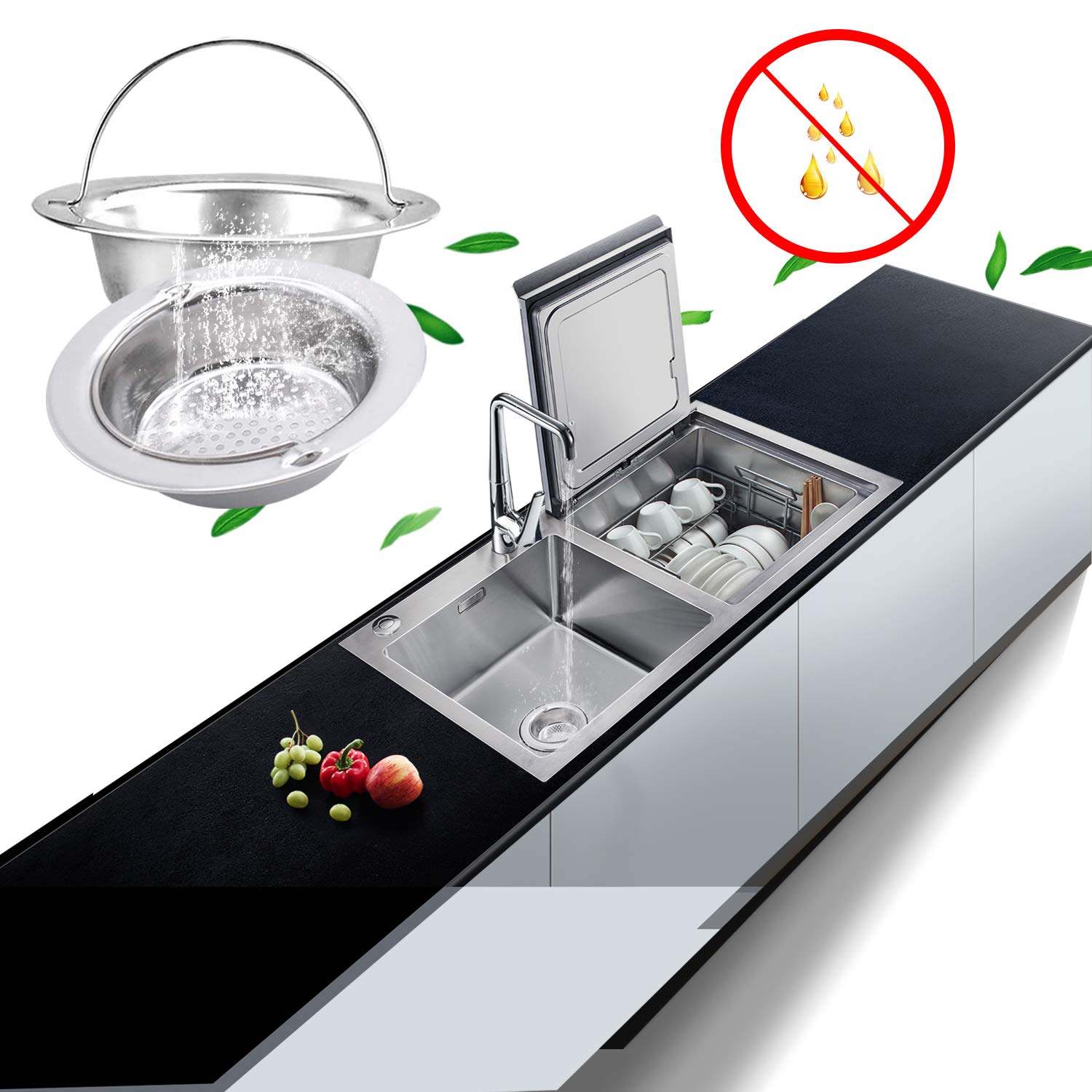 2PCS Stainless Steel Kitchen Sink Basket Strainer with Handle Garbage Disposal Stopper Mesh Basket, Kitchen Sink Strainer Baskets, Wide Rim 4.33\