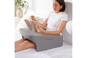cooloo8 Reading Pillow for Bed, Gaming Pillow for Lap, Petite Adults, Teens Arm Rest Pillow, Memory Foam Lap Desk Pillow for Reading, Working, Playing, Crocheting in Bed Couch(Grey)