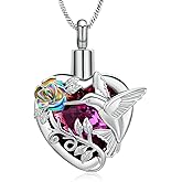 Yinplsmemory Cremation Jewelry Hummingbird Urn Necklace for Ashes for Women Stainless Steel Heart Urn Lockets Ashes Keepsake Memorial Jewelry