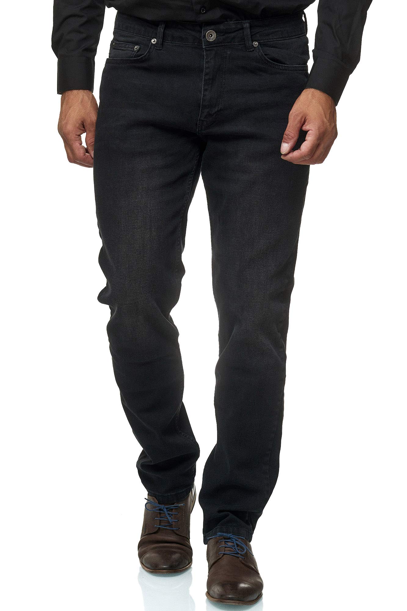 JEEL Herren-Jeans - Regular-Fit Straight-Cut - Stretch - Jeans-Hose Basic Washed 06-schwarz (verwaschen) 36W / 32L