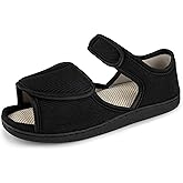 TIESTRA Men's Breathable Diabetic Sandals, Wide Width Adjustable Hook & Loop Open Toe Slippers for Swollen Feet, Edema, Arthritis, Elderly Indoor/Outdoor